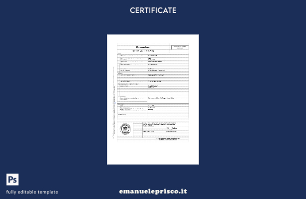 modello di certificato di nascita Australia Queensland in stile verificato nel m